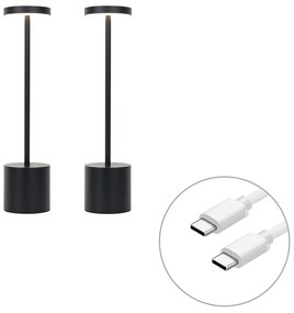 Set de 2 lămpi de masă pentru exterior Negre, cu LED și dimmer reîncărcabil - Dupont