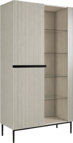 Vitrina Nicole 100 cm cu fata canelata - cashmir / picioare negre