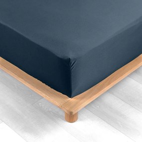 Cearceaf albastru închis din bumbac percal cu elastic 90x190 cm Percaline – douceur d'intérieur