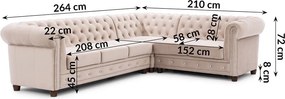 Colțar bej extensibil cu tapițerie din catifea (cu colț pe partea dreaptă/în formă de ”L”) York Blik – Ropez
