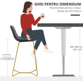 Set de 2 scaune de bar HOMCOM, spatar, din catifea, picioare aurii, 48x56,5x103cm, gri | Aosom RO