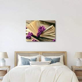Tablou cu carte și floare violetă (70x50 cm)