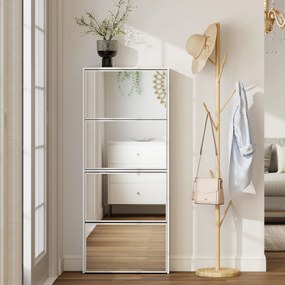 HOMCOM Dulap pentru Pantofi Economizor de Spațiu cu 4 Uși cu Oglindă 63x17x146 cm Alb | Aosom Romania