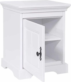 Noptieră lemn masiv alb Amelia 1 compartiment, 45 × 38 × 55 cm