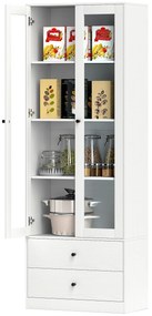 HOMCOM Mobilier de depozitare modern cu dulap cu uși din sticlă, rafturi reglabile și 2 sertare, 59 x 30 x 164 cm, alb | Aosom Romania