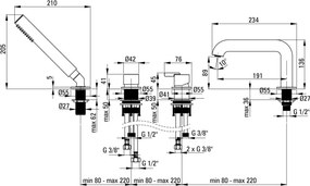 Silia Baterie pentru cadă, 4-orificii, cu set de duș Finisaj: Alb BQS_A14M