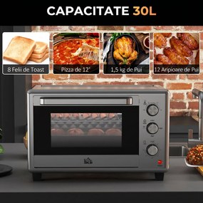 HOMCOM Mini Cuptor Electric cu Convectie 30L pentru Bucătărie Blat Temperatură Ajustabilă 1600W Accesorii Incluse | Aosom Romania