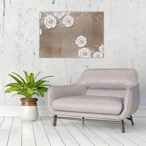 Tablou pe sticlă - Draperie cu flori (70x50 cm)