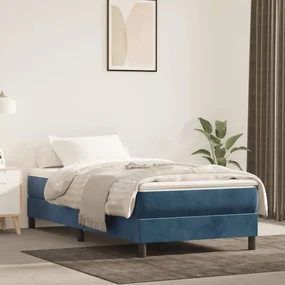 3120752 vidaXL Cadru de pat box spring, albastru închis, 90x200 cm, catifea
