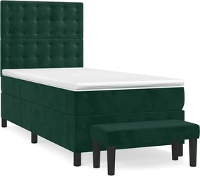 vidaXL Pat box spring cu saltea, verde închis, 100x200 cm, catifea