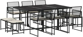vidaXL Set mobilier de exterior cu perne, 11 piese, negru, poliratan