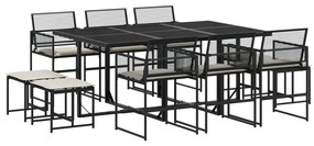 3295029 vidaXL Set mobilier de exterior cu perne, 11 piese, negru, poliratan