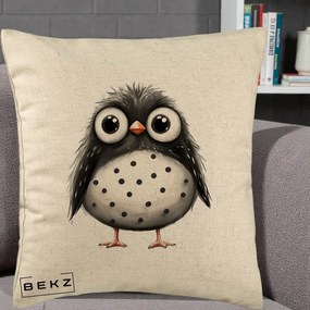 Perna Decorativa Bufnita Neagra cu Buline Albe, 40x40 cm, Bej, Husa Detasabila, Perna Inclusa, BEKZ®