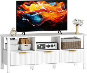 HOMCOM Comodă TV modernă cu 3 sertare şi 3 poliţe deschise pentru televizoare 109,2-139,7 cm 120x39,5x50 cm Alb | Aosom Romania