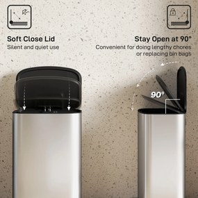 HOMCOM Coș de Gunoi cu Pedală de 50L cu Capac Amortizat, Deschidere la 90° și Găleată Detașabilă, Oțel Inoxidabil, Gri | Aosom Romania