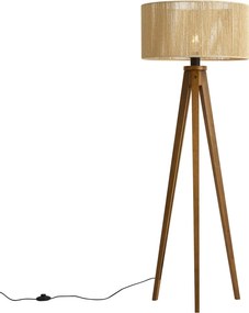 Lampă de podea vintage din lemn cu abajur din sfoară de hârtie bej 50/50/25 - Tripod Classic