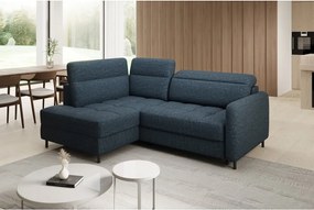 Colțar albastru extensibil/cu spațiu de depozitare cu tapițerie din catifea (cu colț pe partea stângă/în formă de ”L”) Barea – ELTAP