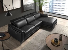 Coltar LUX design italian cu sezlong dreapta si functia relax Cowhide negru
