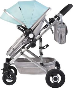 Carucior nou nascuti 2 in 1 NOVOKIDS™ Ciarra Silver PRO , Cu geanta bebe, Cadru Aluminiu , Amortizoare, Roti din cauciuc plin AVE, Landou, Modul