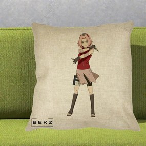 Perna Personalizata Naruto Sakura Haruno Portret, 40x40 cm, Crem, Husa Detasabila, Perna Inclusa, BEKZ®