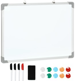 HOMCOM Tablă Magnetică de Perete cu Margini Rotunjite cu Radieră, Markere și Magneți, 60x1.8x45 cm, Albă | Aosom Romania
