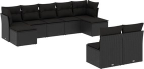 vidaXL Set mobilier de grădină cu perne, 9 piese, negru, poliratan