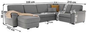 Colţar în formă de U, material textil gri, model stânga, BITER U