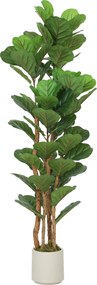 HOMCOM Plante artificială de interior 150 cm Ficus lyrata arbore artificial cu ghiveci din plastic și trunchi din lemn masiv, verde | Aosom Romania