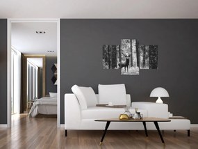 Tablou - Căprioare in pădure 2,alb-negru (90x60 cm)