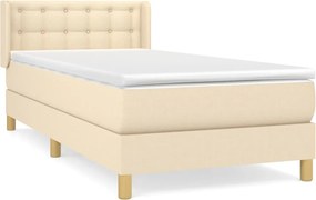 vidaXL Pat box spring cu saltea, crem, 100x200 cm, textil