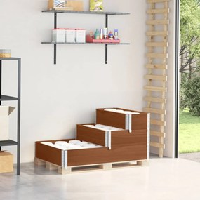vidaXL Strat înălțat cu 3 niveluri, maro, 120x80 cm, lemn masiv pin