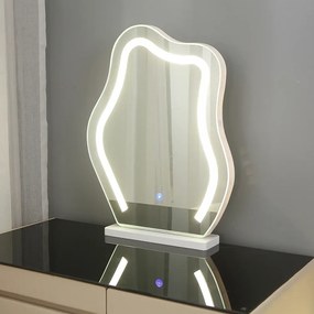 RESIGILAT- Set Hana, Masă de toaletă pentru machiaj, încărcare wireless, blocare amprentă, blat sticlă negru, iluminare LED 3 culori, ALB/NEGRU