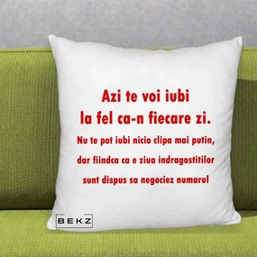 Cadou pentru Iubita - Perna Personalizata Azi Te Voi Iubi, 40x40 cm, Alb Pufos, Husa Detasabila, Perna Inclusa, BEKZ®