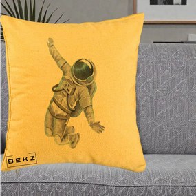 Perna Decorativa Astronaut Acuarela Zbor, 40x40 cm, Galben, Husa Detasabila, Perna Inclusa, BEKZ®