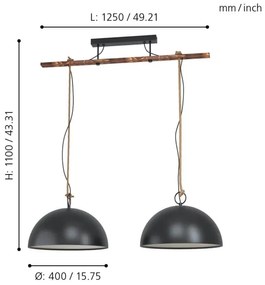 Lustră pe cablu Eglo 78444 HODSOLL 2xE27/40W/230V negru/maro