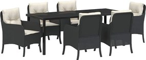 vidaXL Set de masă pentru grădină cu pernă 7 pcs Negru poliratan