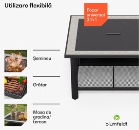 Merano Avanzato 3 în 1, șemineu cu funcție grill, poate fi folosit ca masă