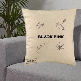 Perna Personalizata K-pop BLACKPINK Tinute Negre Grup Simplu, 40x40 cm, Bej, Husa Detasabila, Perna Inclusa, BEKZ®