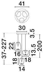 Lustra moderna cu 3 pendule LED, Metal, Sticla, Gri Fumuriu, OBLO