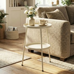 Outsunny Masă de grădină Ø36 cm, masă de balcon din metal, masă de exterior pentru servit masa, măsuță rotundă pentru grădină terasă balcon Alb-crem | Aosom Romania