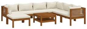 3086940 vidaXL Set mobilier grădină cu perne crem, 8 piese, lemn masiv acacia