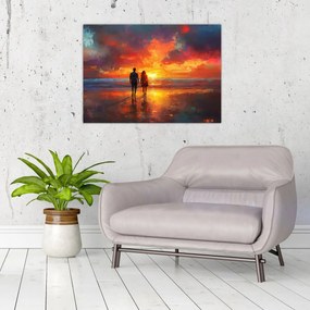Tablou pe sticlă - Plimbare pe plajă (70x50 cm)