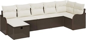vidaXL Set de canapele pentru grădină cu pernă 7 pcs Maro Rattan poli