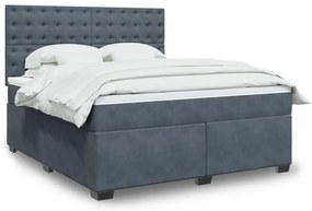 vidaXL Pat box spring cu saltea, gri închis, 180x200 cm, catifea