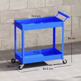 DURHAND Cărucior de atelier servantă cu 2 nivele, mâner lateral și roți blocabile, 84,5x38x84cm, bleu | Aosom Romania