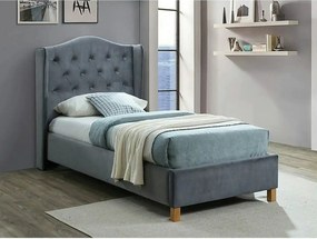 Pat ASPEN 90x200, stofa catifelata gri - Bluvel 14, cu somiera