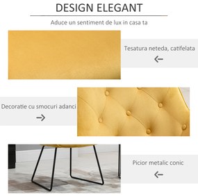 Scaun capitonat HOMCOM, cu Invelis cu textura de Catifea si Baza, Fotoliu pentru Casa si Birou 70x66.5x82cm Galben | Aosom RO