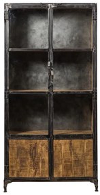 Vitrina din lemn de mango, metal si sticla, cu 2 usi, stil industrial, Revol