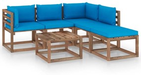 Set mobilier gradina paleti cu perne, 6 piese, lemn pin tratat Albastru deschis, 2x colt + 2x mijloc + 2x masa, 1