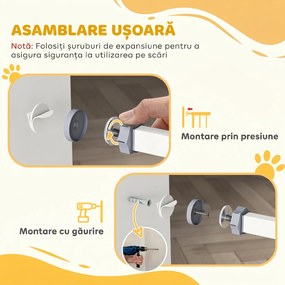 PawHut Poartă Reglabilă pentru Câini cu Ușă și Montare prin Presiune, Barieră cu Închidere Automată, 74-80x76.2 cm, Alb | Aosom Romania